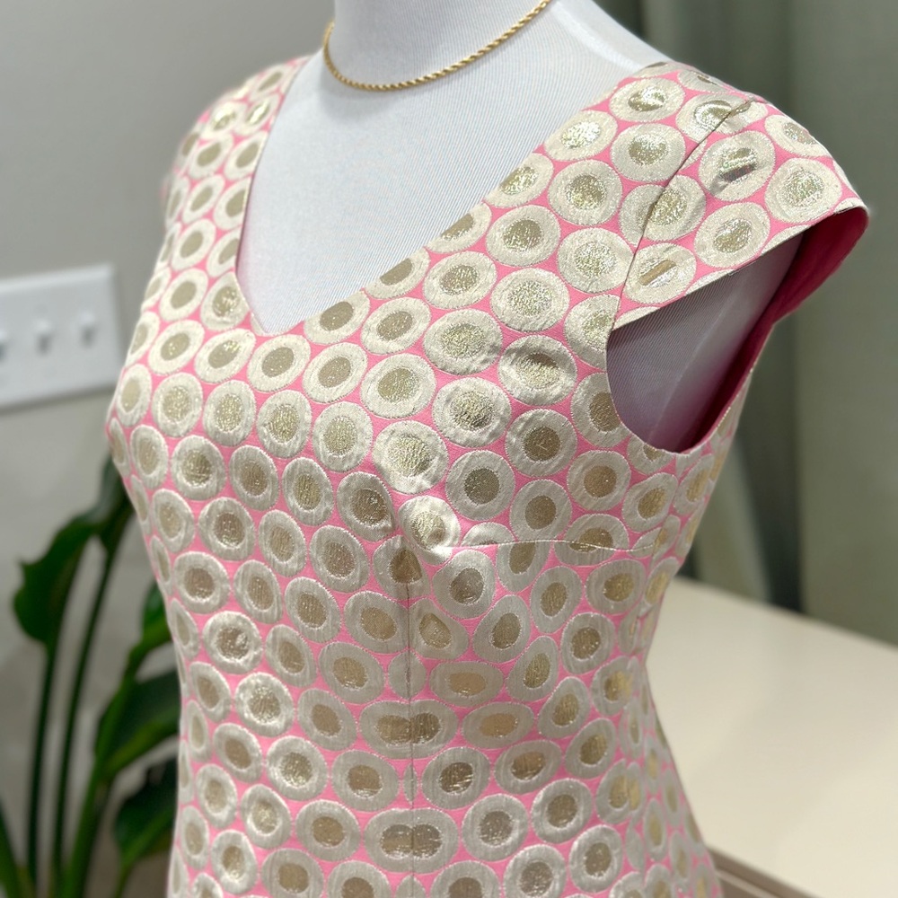 Lilly Pulitzer Silvery Gold and Pink Cap Sleeve Mini Dress
